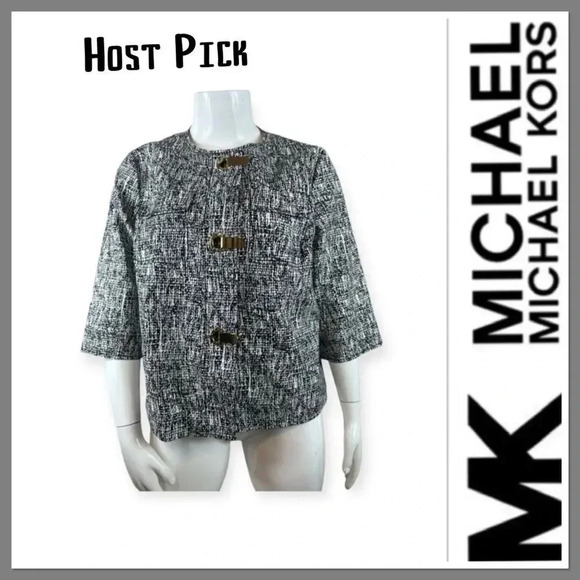 🔥 Host Pick 🔥 Michael Kors black and white jacket gold tone clasps size 2X - Picture 1 of 11